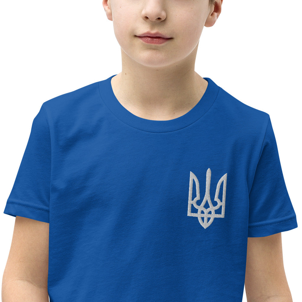 Besticktes Tryzub-T-Shirt für Jugendliche mit Unisex-Ärmeln